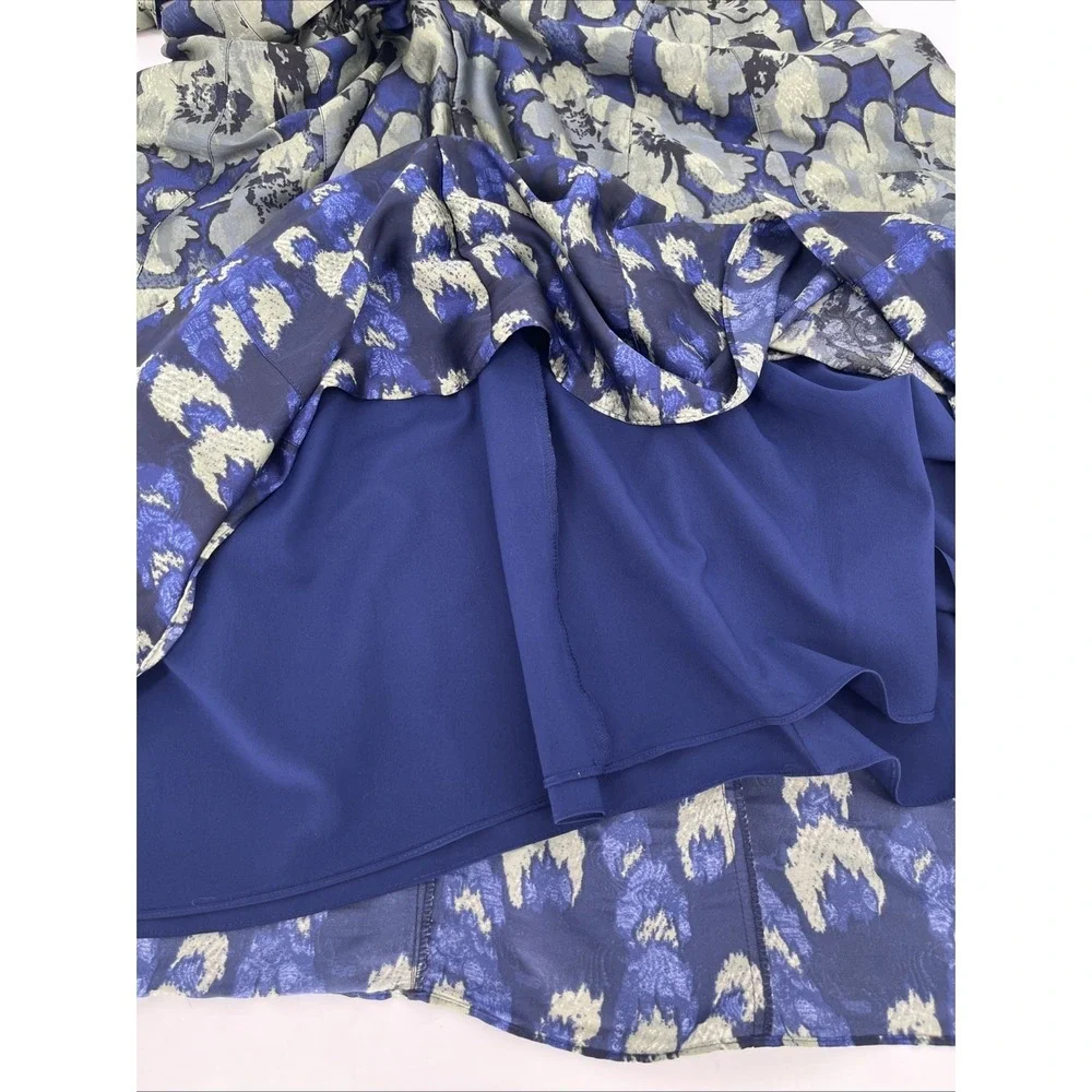 Banana Republic Fit&Flare Satin Maxi Floral Dress Blue Green Wedding Guest Sz 2P